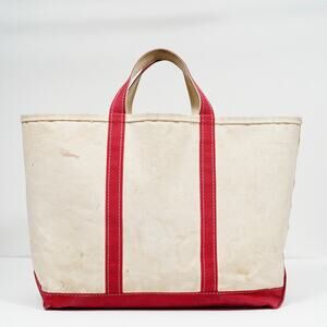Vintage 1980s L.L. Bean Boat and Tote Canvas Bag Red Trim Distressed USA Rare